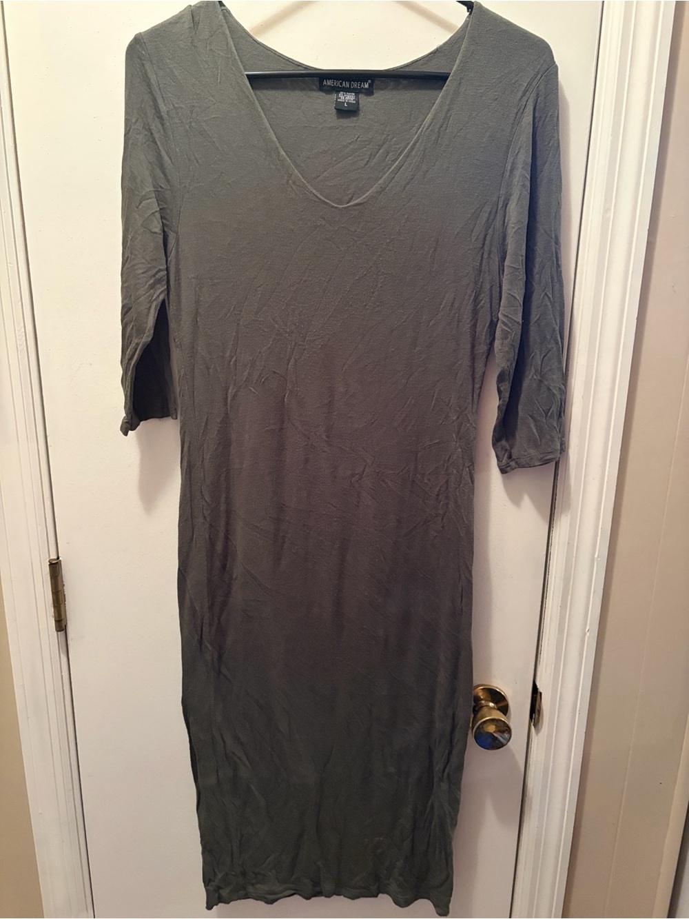 American Dream Olive Green V-Neck Simple Midi Dress